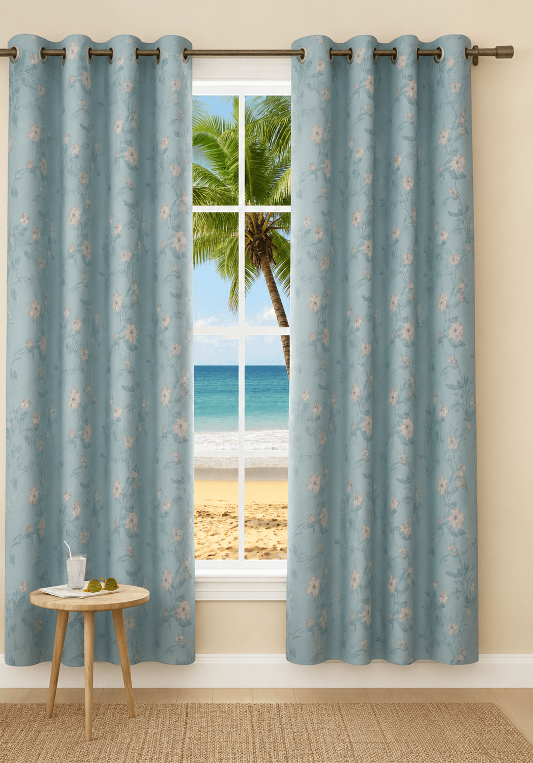 Cortina Floral Celeste Breeze